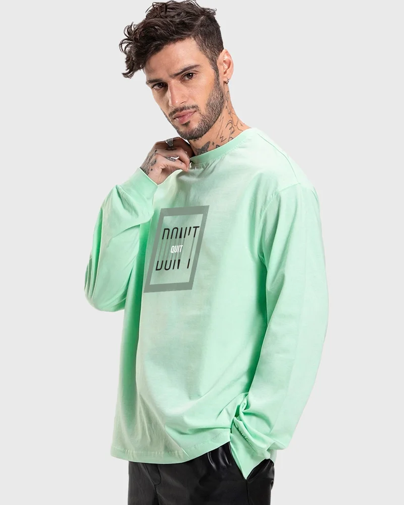 بيواكوف Men's Bird Egg Green Dont Quit Typography Oversized T-shirt